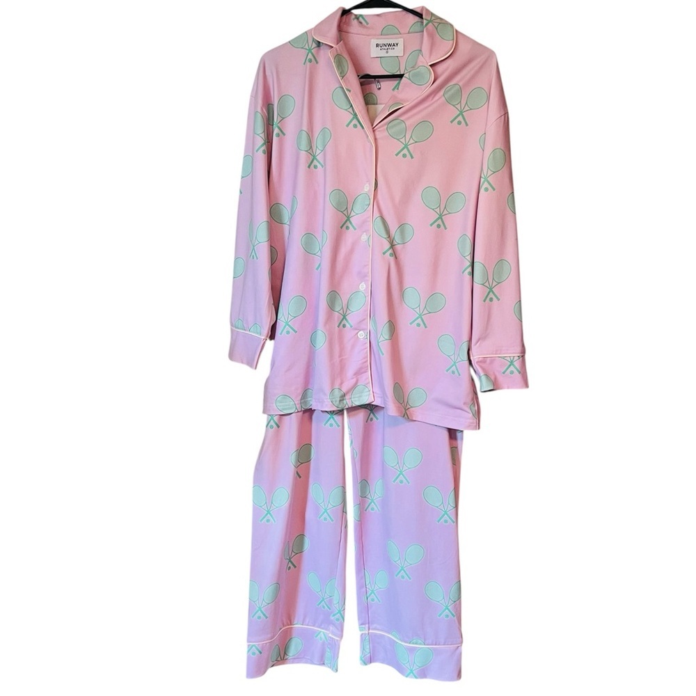Runway Athletics Pink Tennis-Print Women's Pajama Set Size S/M